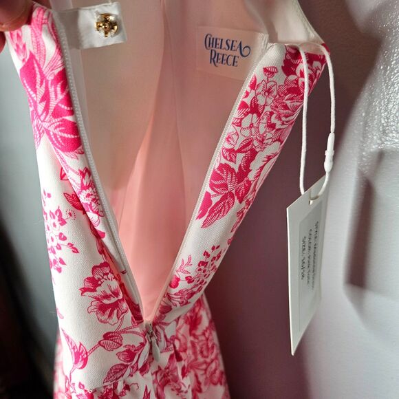 CHELSEA REECE Madonna Dress 16/18 Countryside Pink Floral Fit Flare Corset Back - Picture 5 of 13